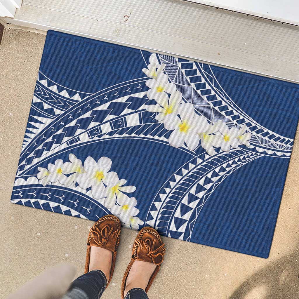 Polynesian Vintage Floral Rubber Doormat Navy Blue Motifs - Polynesian Pride
