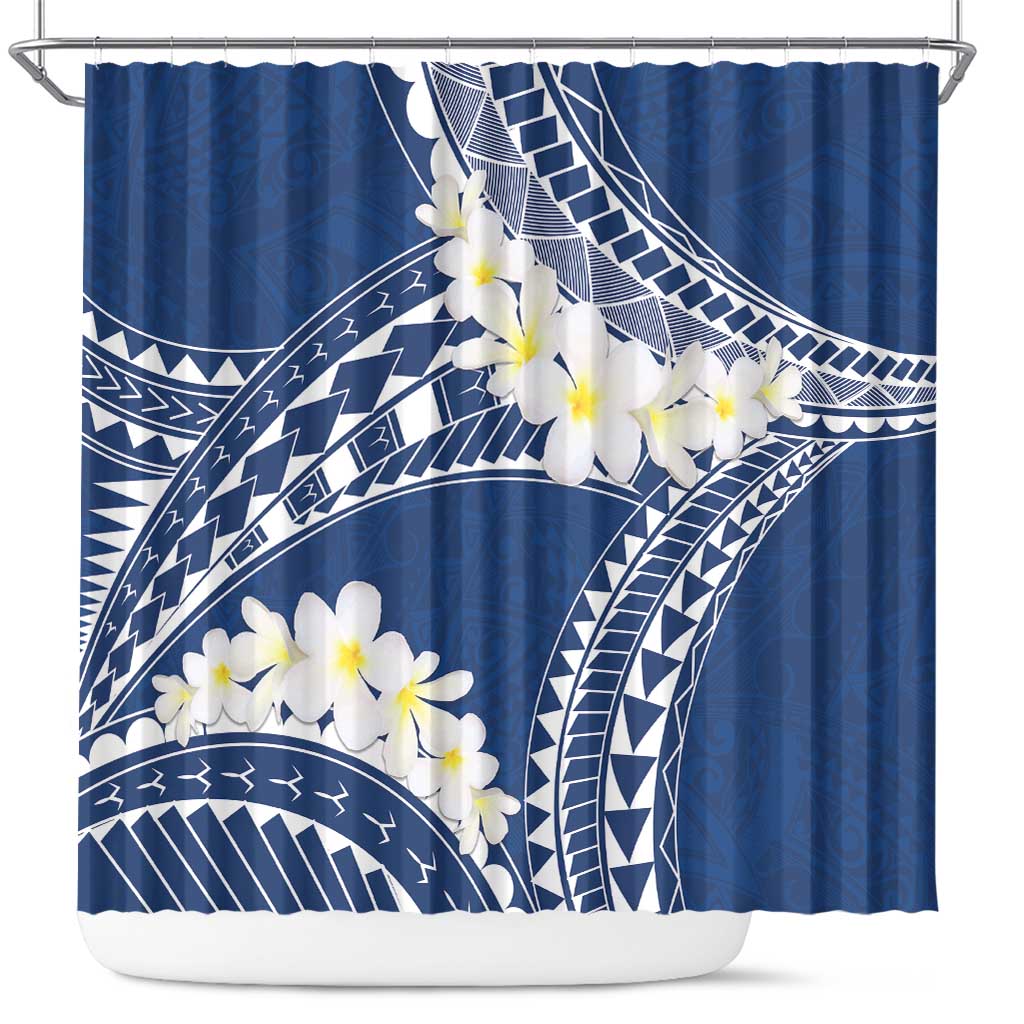 Polynesian Vintage Floral Shower Curtain Navy Blue Motifs - Polynesian Pride