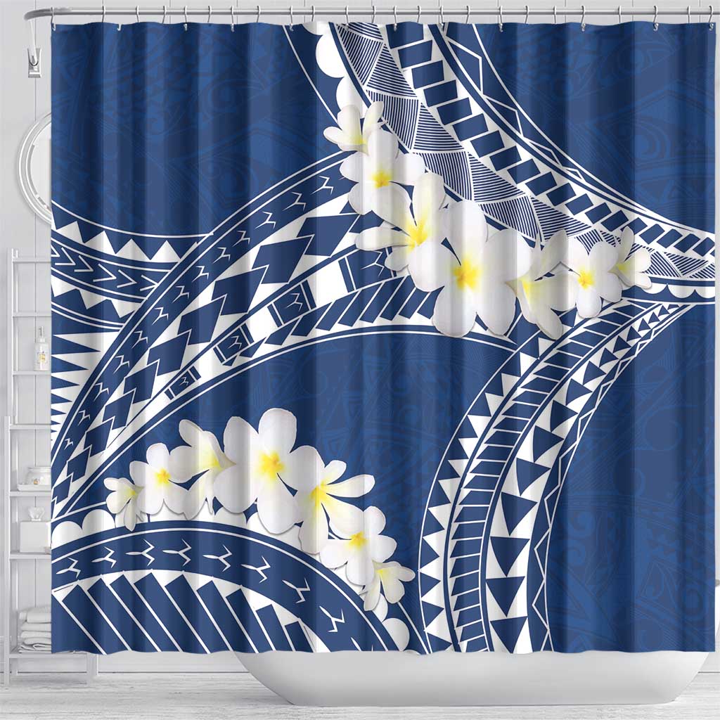 Polynesian Vintage Floral Shower Curtain Navy Blue Motifs - Polynesian Pride