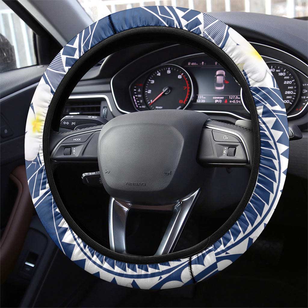 Polynesian Vintage Floral Steering Wheel Cover Navy Blue Motifs LT7 - Polynesian Pride