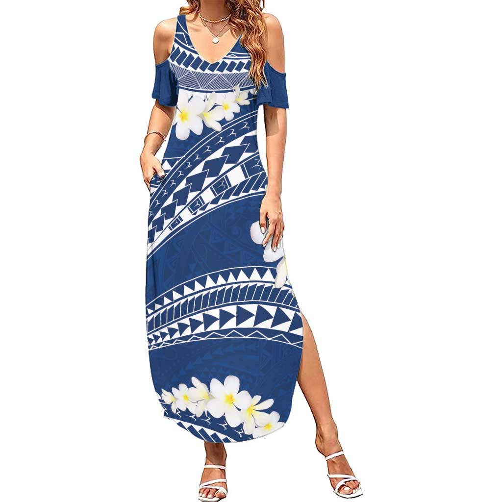 Polynesian Vintage Floral Summer Maxi Dress Navy Blue Motifs - Polynesian Pride