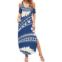 Polynesian Vintage Floral Summer Maxi Dress Navy Blue Motifs - Polynesian Pride