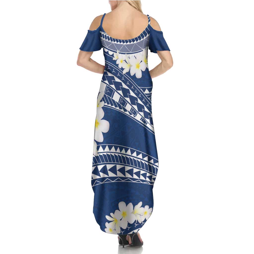 Polynesian Vintage Floral Summer Maxi Dress Navy Blue Motifs - Polynesian Pride