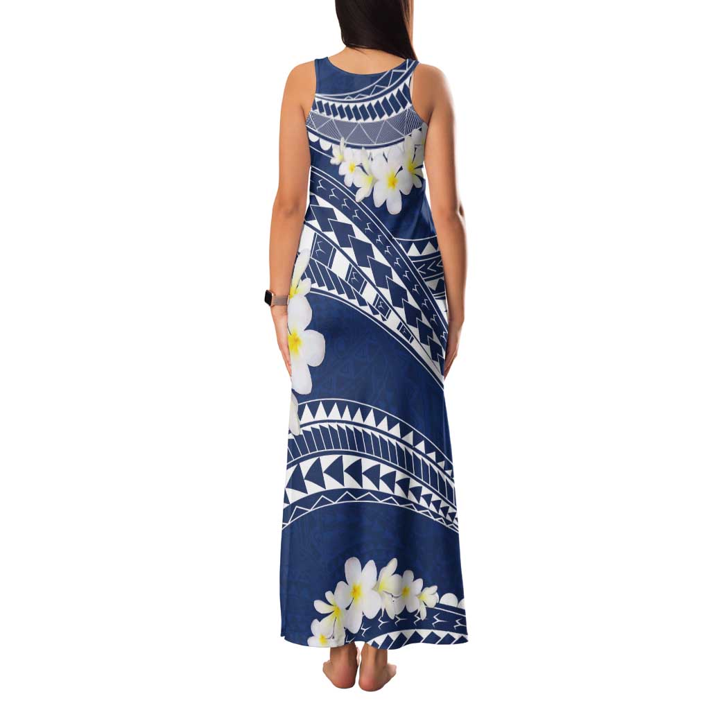 Polynesian Vintage Floral Tank Maxi Dress Navy Blue Motifs - Polynesian Pride