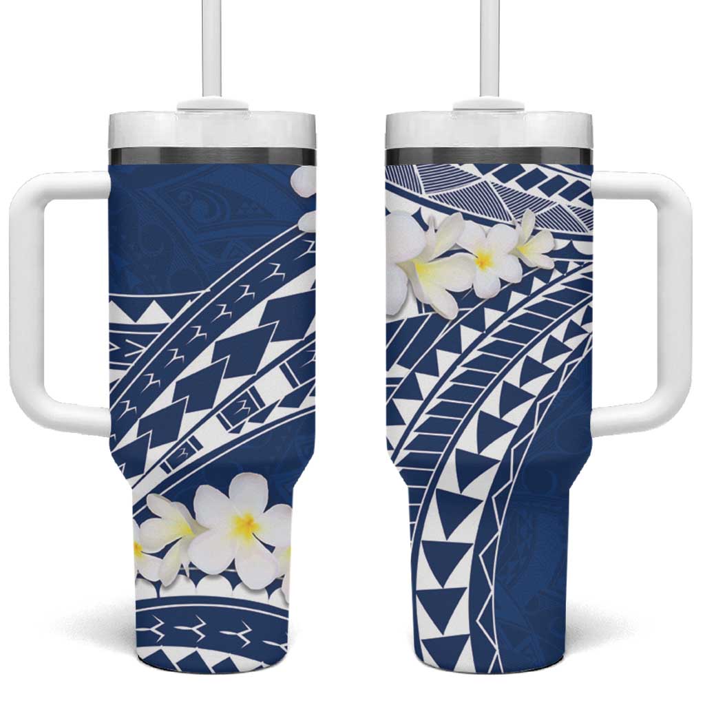 Polynesian Vintage Floral Tumbler With Handle Navy Blue Motifs - Polynesian Pride
