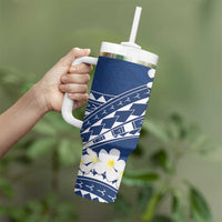 Polynesian Vintage Floral Tumbler With Handle Navy Blue Motifs - Polynesian Pride