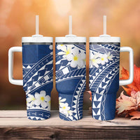 Polynesian Vintage Floral Tumbler With Handle Navy Blue Motifs - Polynesian Pride