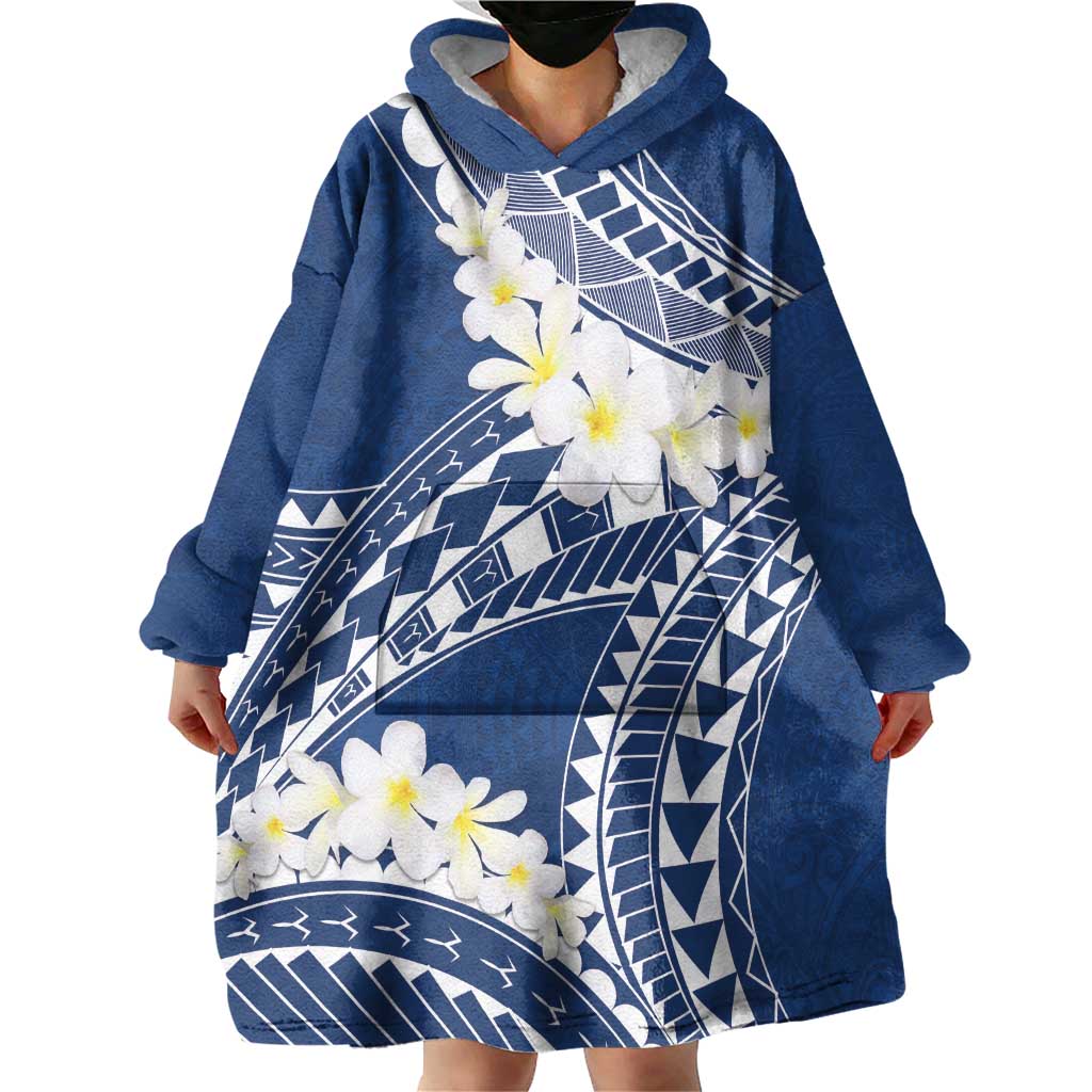 Polynesian Vintage Floral Wearable Blanket Hoodie Navy Blue Motifs LT7 - Polynesian Pride