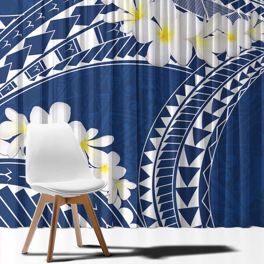 Polynesian Vintage Floral Window Curtain Navy Blue Motifs - Polynesian Pride