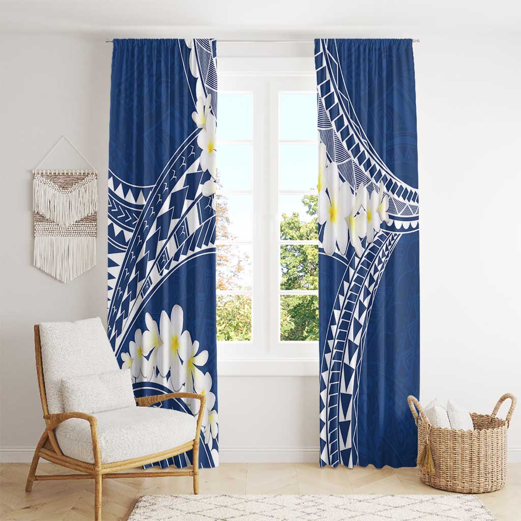 Polynesian Vintage Floral Window Curtain Navy Blue Motifs - Polynesian Pride