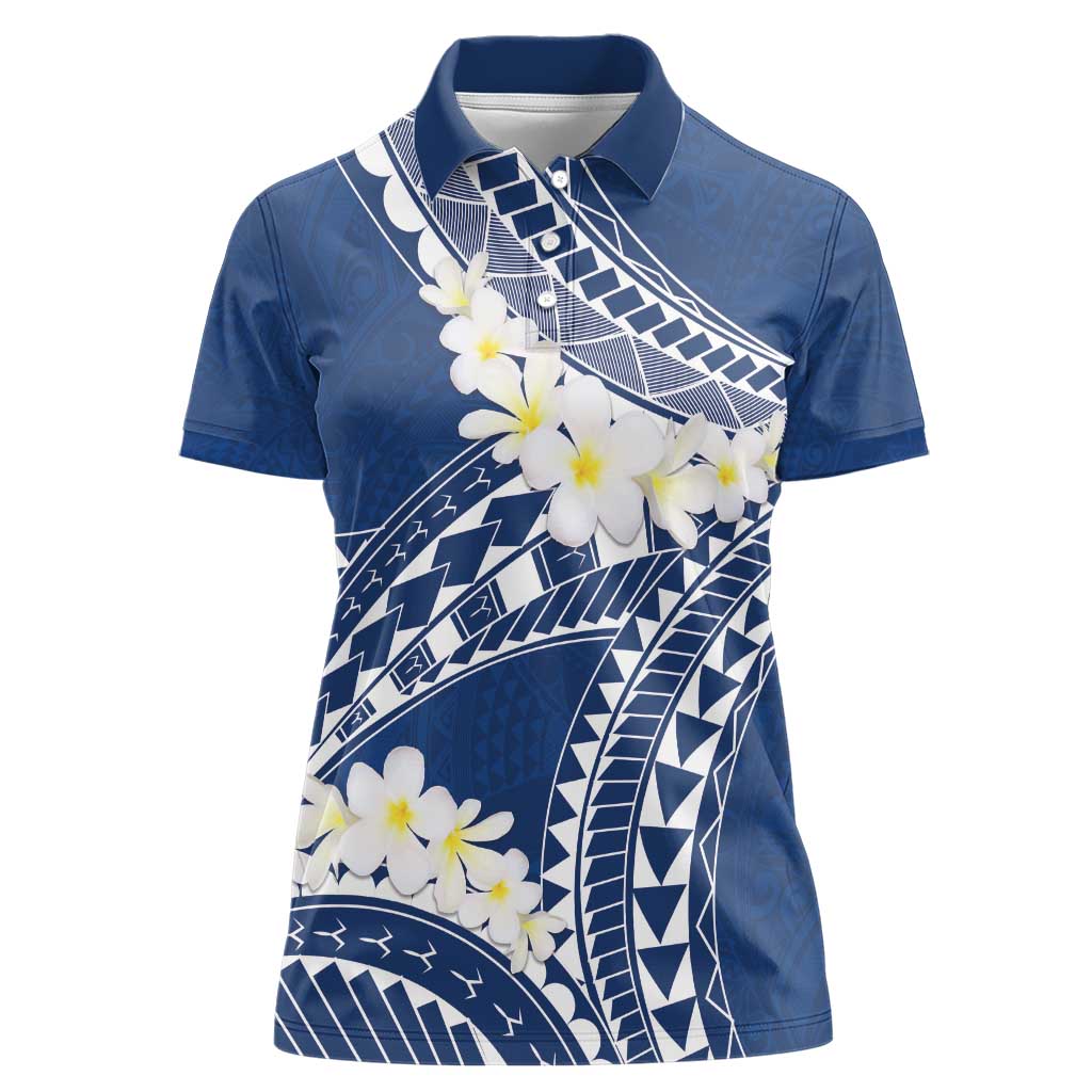 Polynesian Vintage Floral Women Polo Shirt Navy Blue Motifs - Polynesian Pride