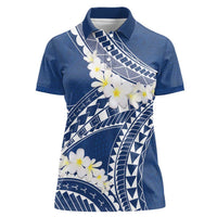 Polynesian Vintage Floral Women Polo Shirt Navy Blue Motifs - Polynesian Pride