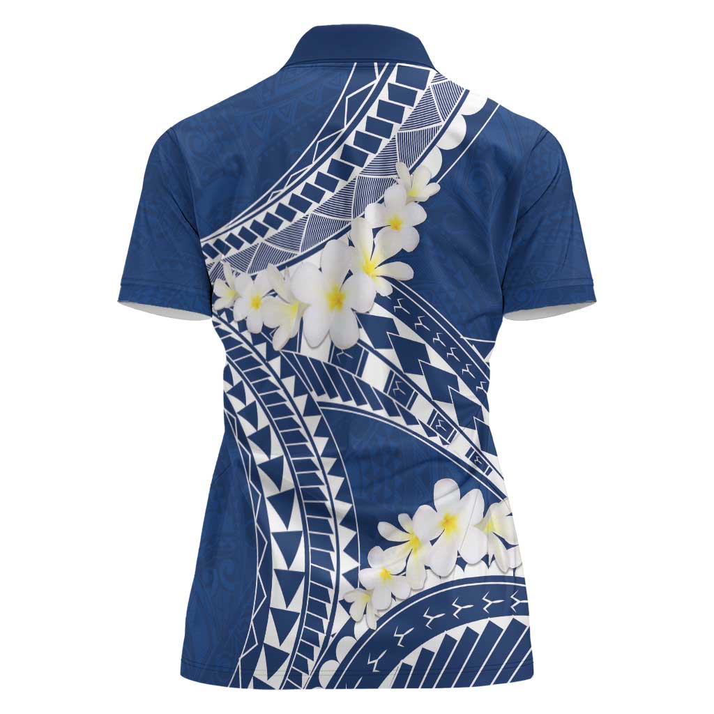 Polynesian Vintage Floral Women Polo Shirt Navy Blue Motifs - Polynesian Pride
