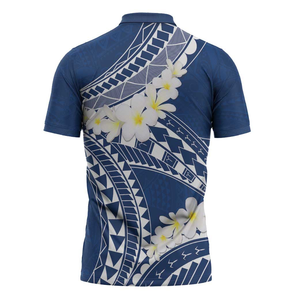 Polynesian Vintage Floral Zipper Polo Shirt Navy Blue Motifs LT7 - Polynesian Pride