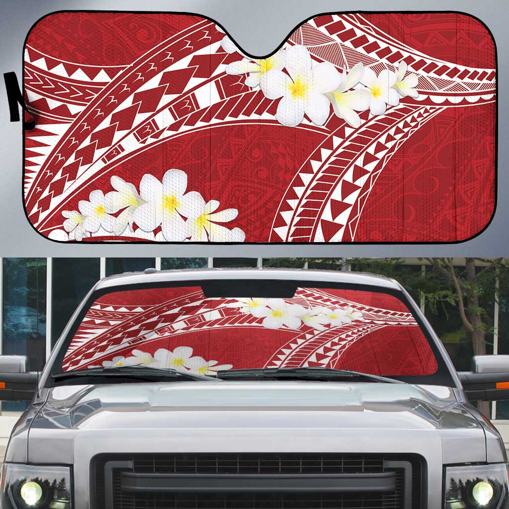 Polynesian Vintage Floral Auto Sun Shade Scarlet Motifs - Polynesian Pride