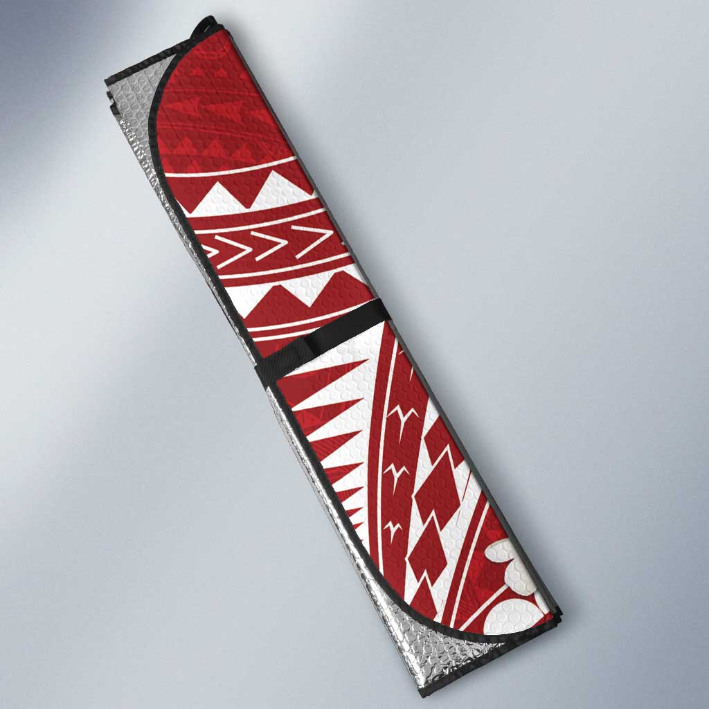 Polynesian Vintage Floral Auto Sun Shade Scarlet Motifs - Polynesian Pride