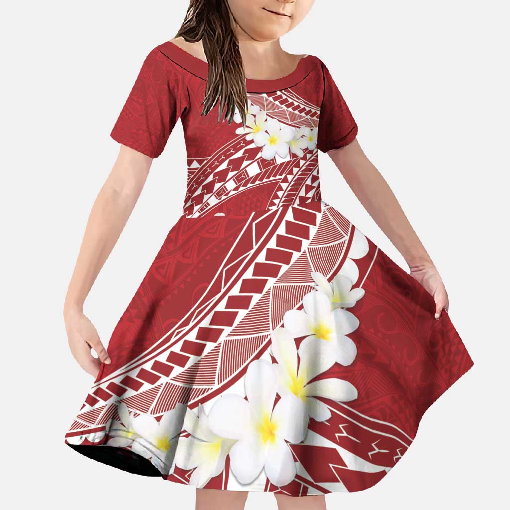 Polynesian Vintage Floral Family Matching Long Sleeve Bodycon Dress and Hawaiian Shirt Scarlet Motifs - Polynesian Pride
