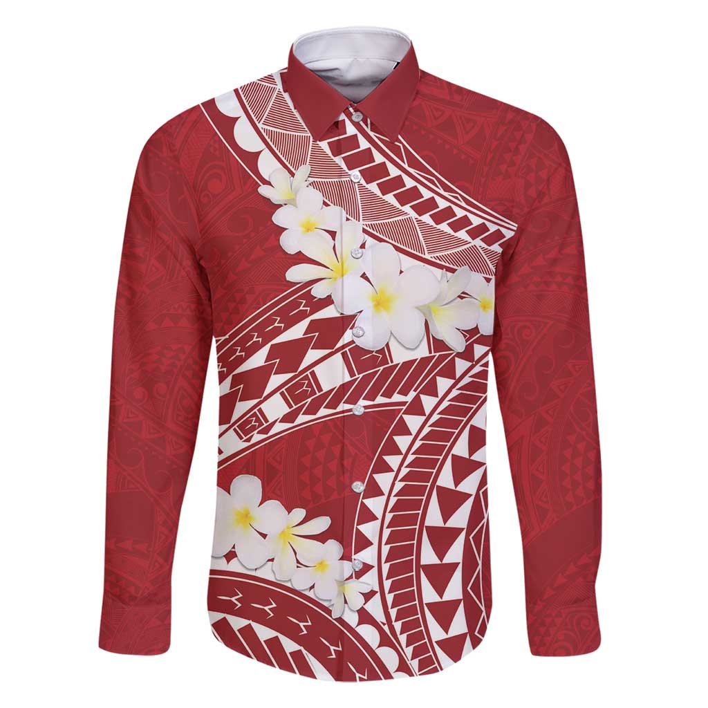 Polynesian Vintage Floral Family Matching Long Sleeve Bodycon Dress and Hawaiian Shirt Scarlet Motifs - Polynesian Pride