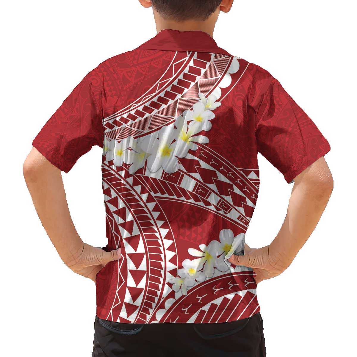 Polynesian Vintage Floral Family Matching Off The Shoulder Long Sleeve Dress and Hawaiian Shirt Scarlet Motifs - Polynesian Pride