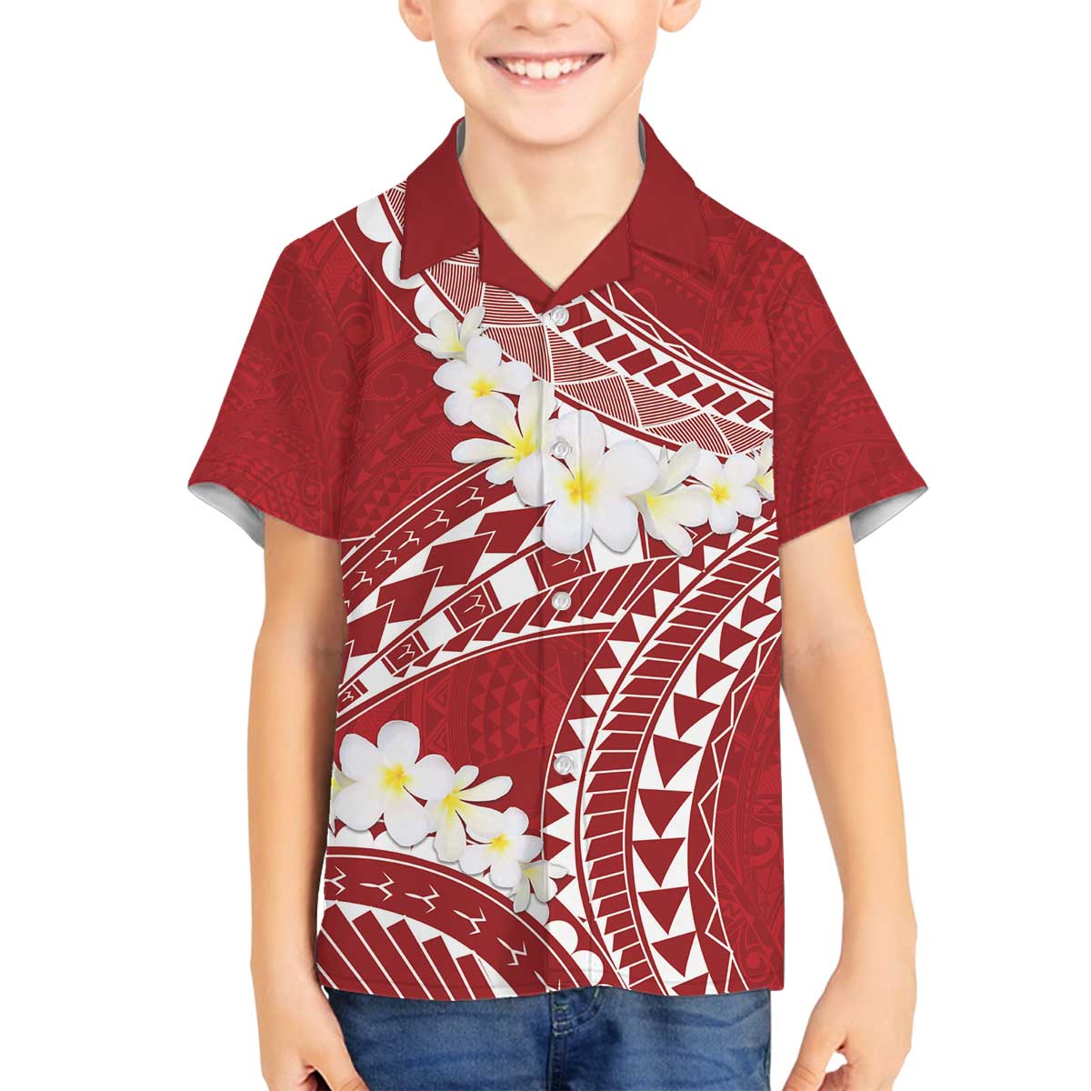 Polynesian Vintage Floral Family Matching Off The Shoulder Long Sleeve Dress and Hawaiian Shirt Scarlet Motifs - Polynesian Pride