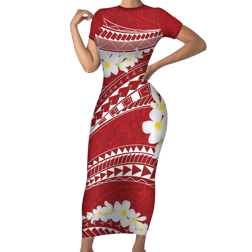 Polynesian Vintage Floral Family Matching Short Sleeve Bodycon Dress and Hawaiian Shirt Scarlet Motifs - Polynesian Pride