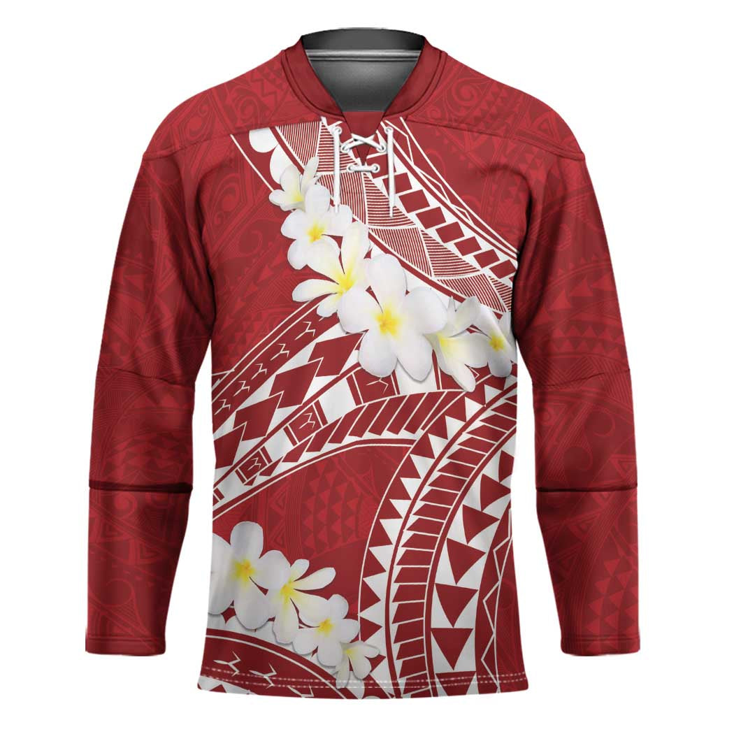 Polynesian Vintage Floral Hockey Jersey Scarlet Motifs LT7 Unisex Scarlet - Polynesian Pride