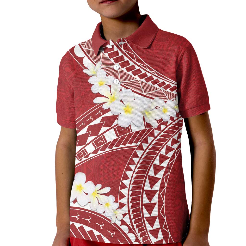 Polynesian Vintage Floral Kid Polo Shirt Scarlet Motifs - Polynesian Pride