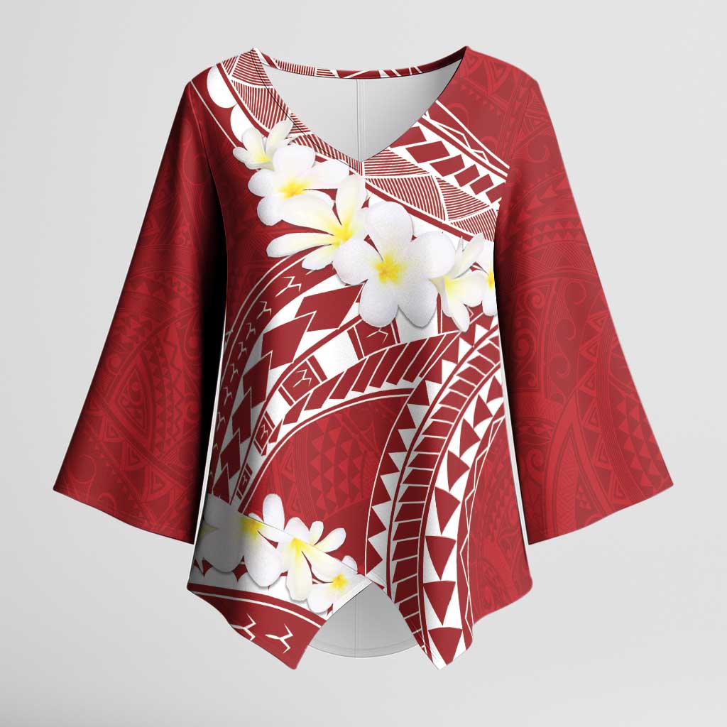 Polynesian Vintage Floral Kimono Sleeve Blouse Scarlet Motifs LT7 Female Scarlet - Polynesian Pride
