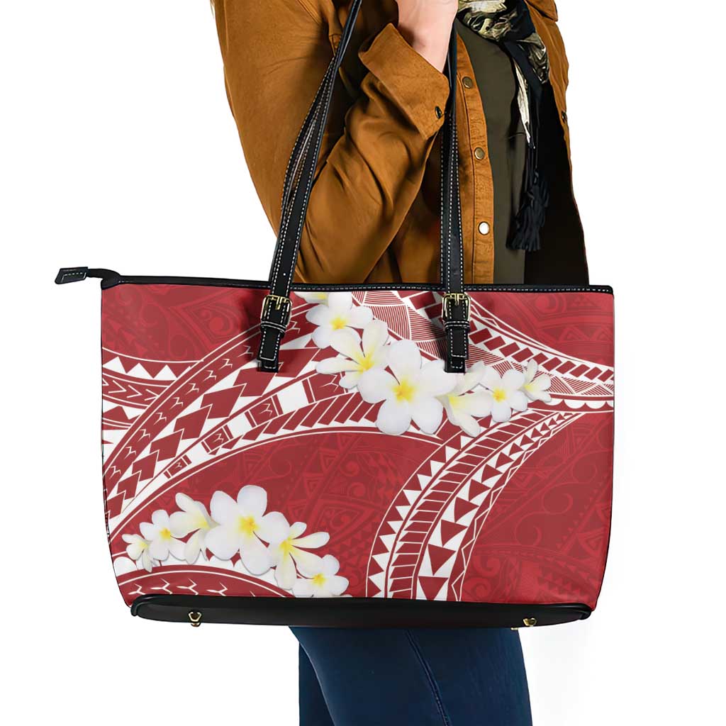 Polynesian Vintage Floral Leather Tote Bag Scarlet Motifs - Polynesian Pride