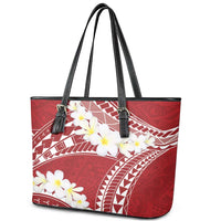 Polynesian Vintage Floral Leather Tote Bag Scarlet Motifs - Polynesian Pride