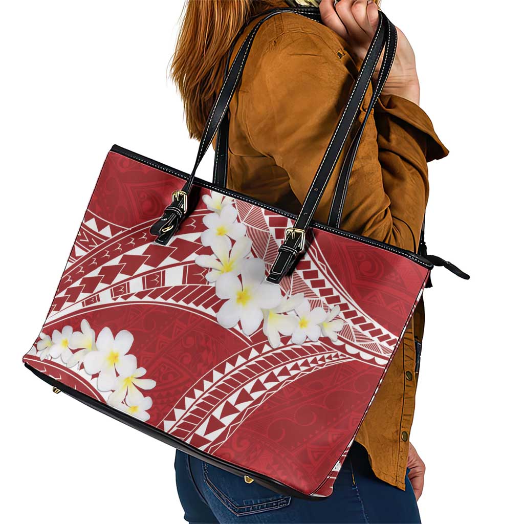Polynesian Vintage Floral Leather Tote Bag Scarlet Motifs - Polynesian Pride