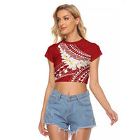 Polynesian Vintage Floral Raglan Cropped T Shirt Scarlet Motifs - Polynesian Pride