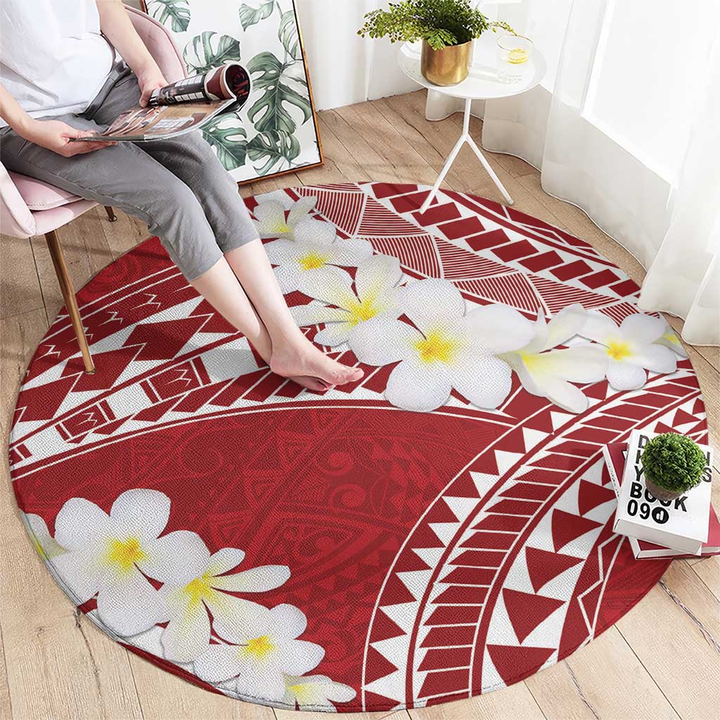 Polynesian Vintage Floral Round Carpet Scarlet Motifs - Polynesian Pride