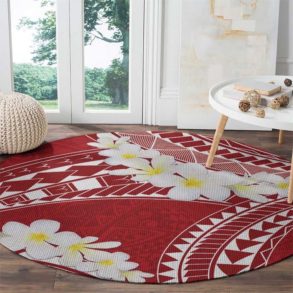 Polynesian Vintage Floral Round Carpet Scarlet Motifs - Polynesian Pride