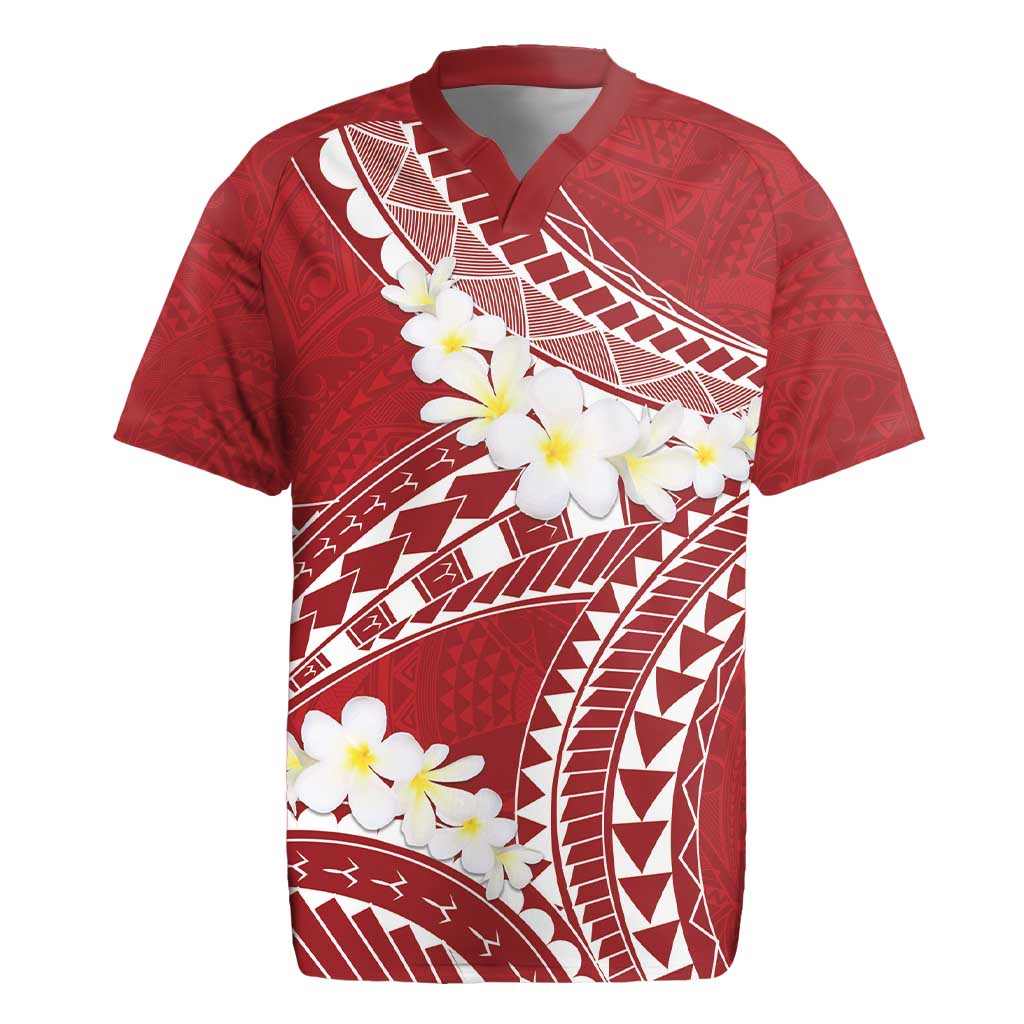 Polynesian Vintage Floral Rugby Jersey Scarlet Motifs LT7 Scarlet - Polynesian Pride