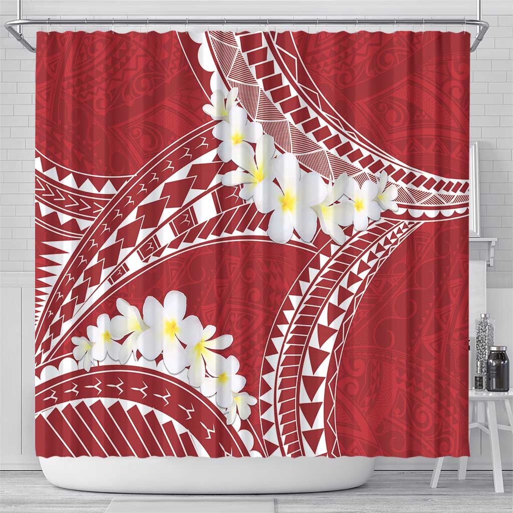 Polynesian Vintage Floral Shower Curtain Scarlet Motifs - Polynesian Pride