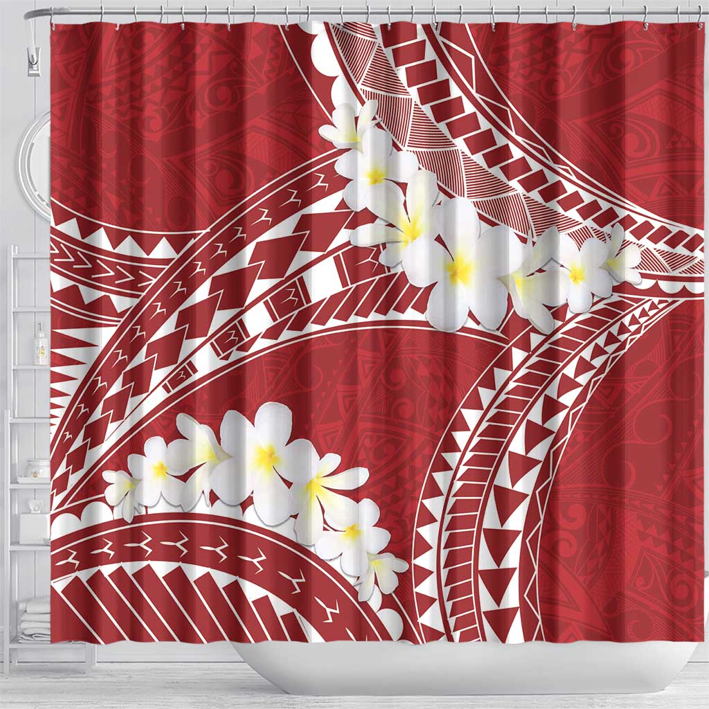 Polynesian Vintage Floral Shower Curtain Scarlet Motifs - Polynesian Pride