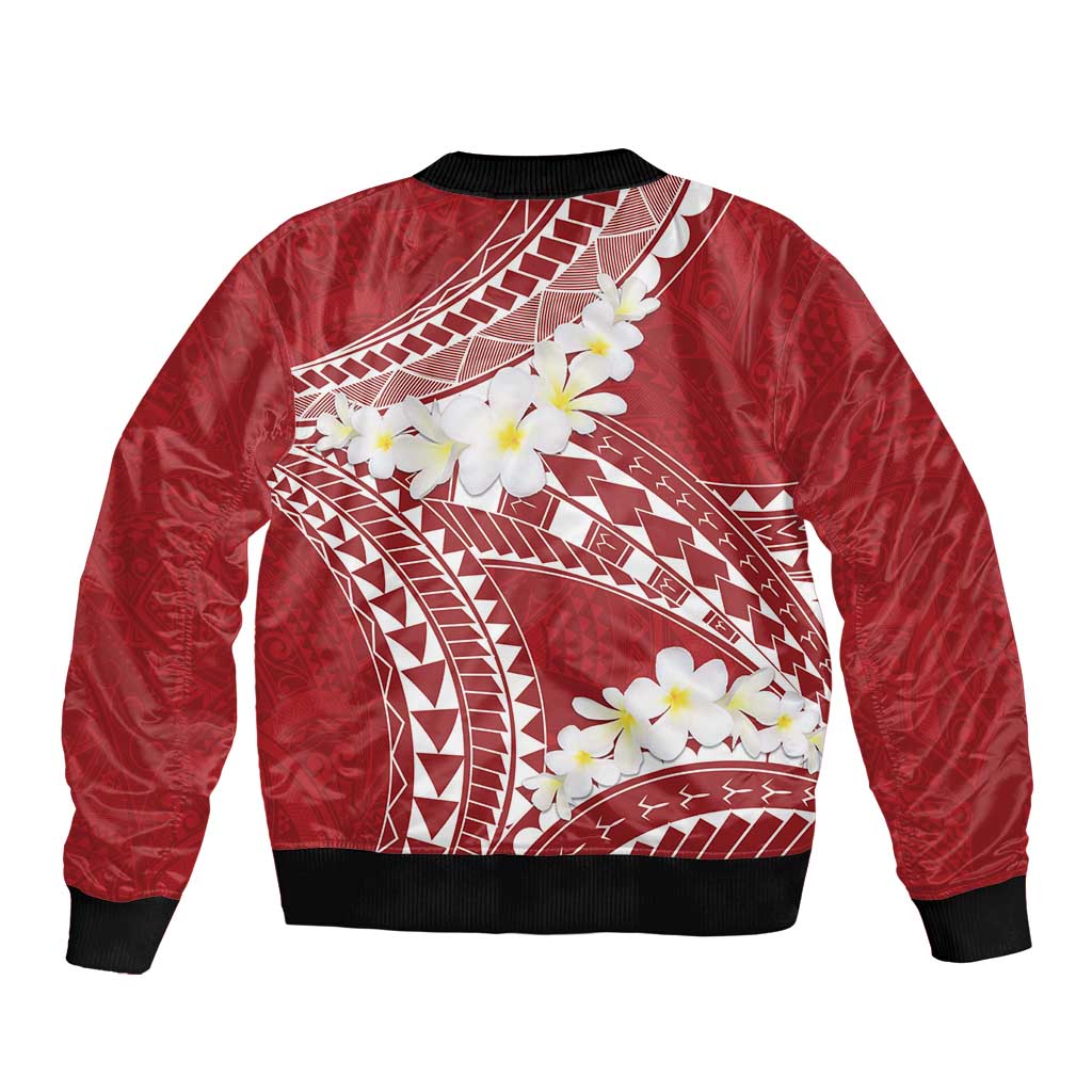 Polynesian Vintage Floral Sleeve Zip Bomber Jacket Scarlet Motifs - Polynesian Pride