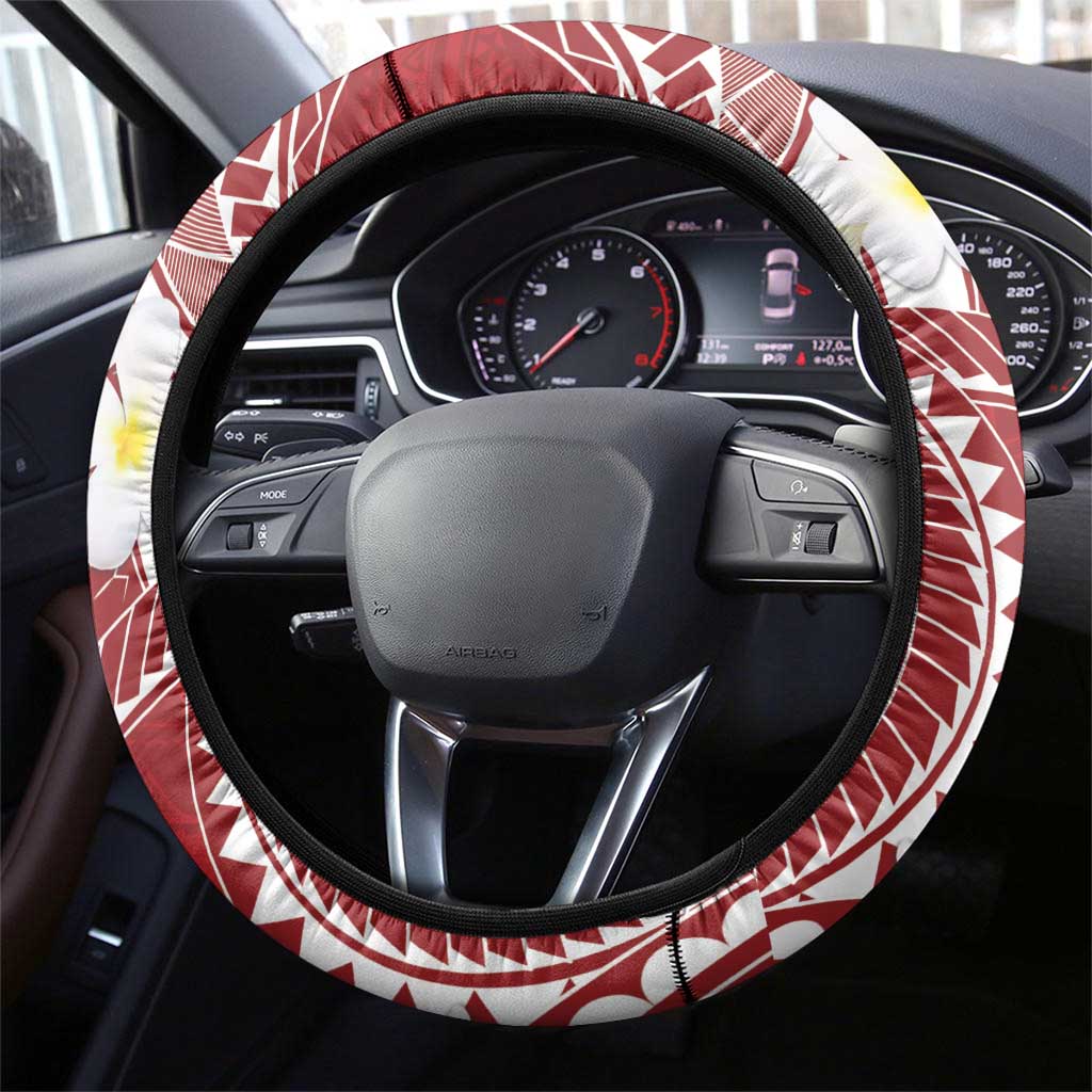 Polynesian Vintage Floral Steering Wheel Cover Scarlet Motifs LT7 - Polynesian Pride