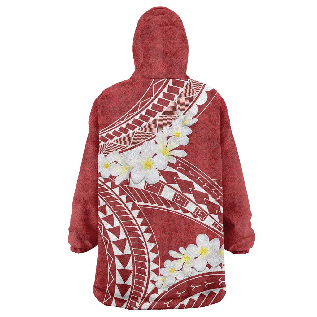 Polynesian Vintage Floral Wearable Blanket Hoodie Scarlet Motifs LT7 - Polynesian Pride