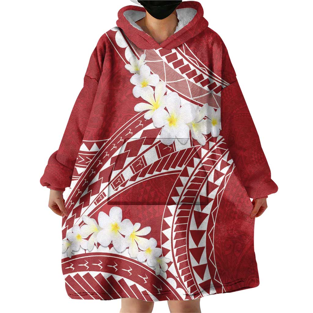 Polynesian Vintage Floral Wearable Blanket Hoodie Scarlet Motifs LT7 - Polynesian Pride