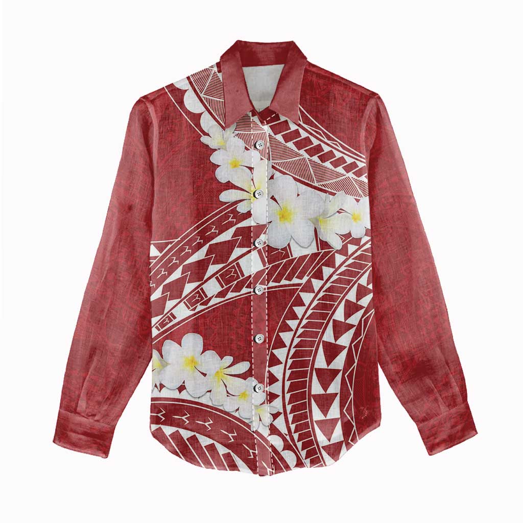Polynesian Vintage Floral Women Casual Shirt Scarlet Motifs - Polynesian Pride