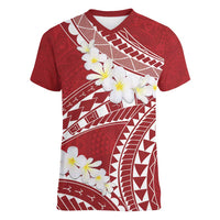 Polynesian Vintage Floral Women V-Neck T-Shirt Scarlet Motifs - Polynesian Pride