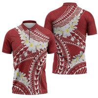 Polynesian Vintage Floral Zipper Polo Shirt Scarlet Motifs LT7 - Polynesian Pride
