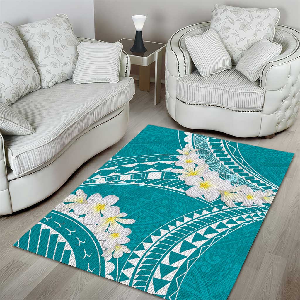 Polynesian Vintage Floral Area Rug Teal Motifs - Polynesian Pride