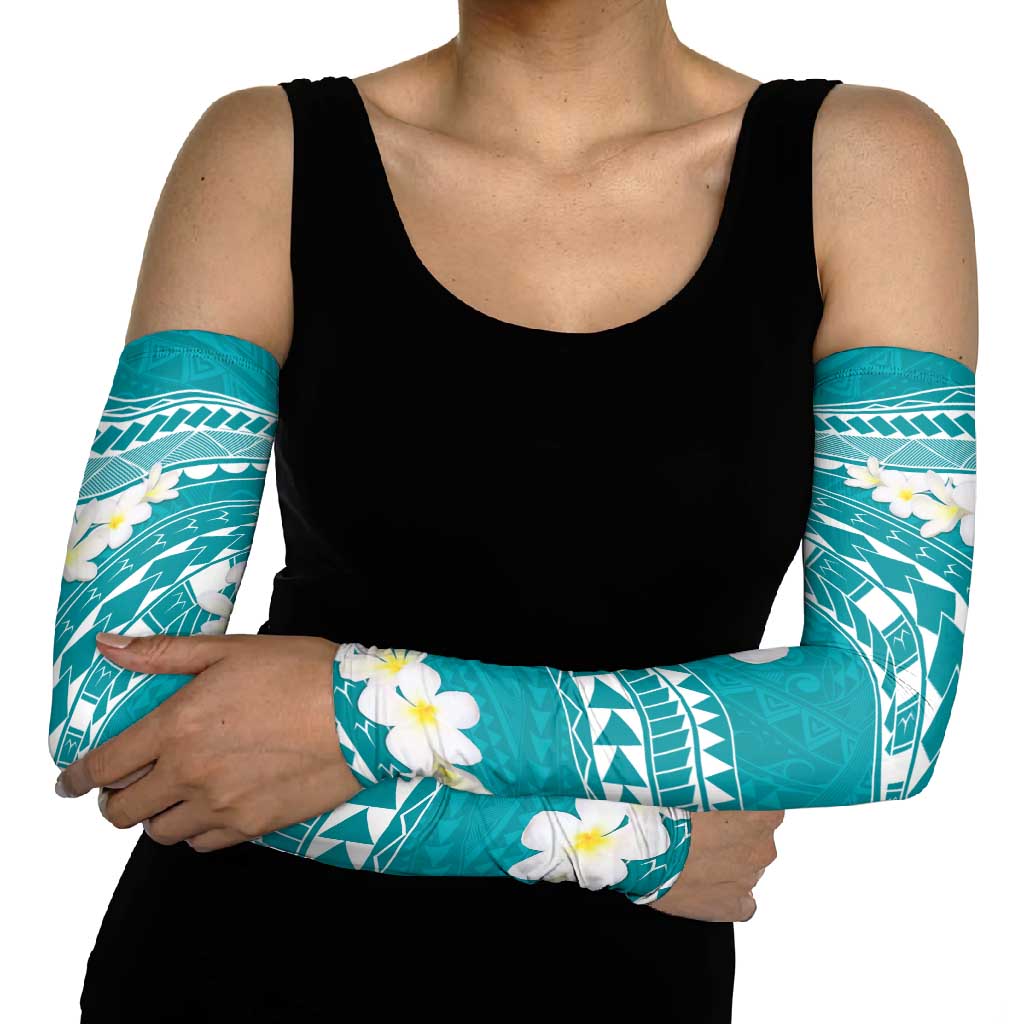 Polynesian Vintage Floral Arm Sleeves Teal Motifs - Polynesian Pride
