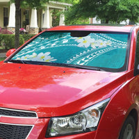 Polynesian Vintage Floral Auto Sun Shade Teal Motifs - Polynesian Pride