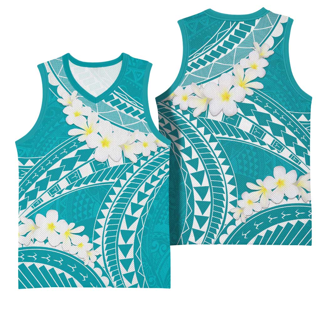 Polynesian Vintage Floral Basketball Jersey Teal Motifs LT7 - Polynesian Pride