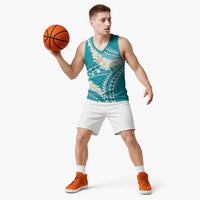 Polynesian Vintage Floral Basketball Jersey Teal Motifs LT7 - Polynesian Pride