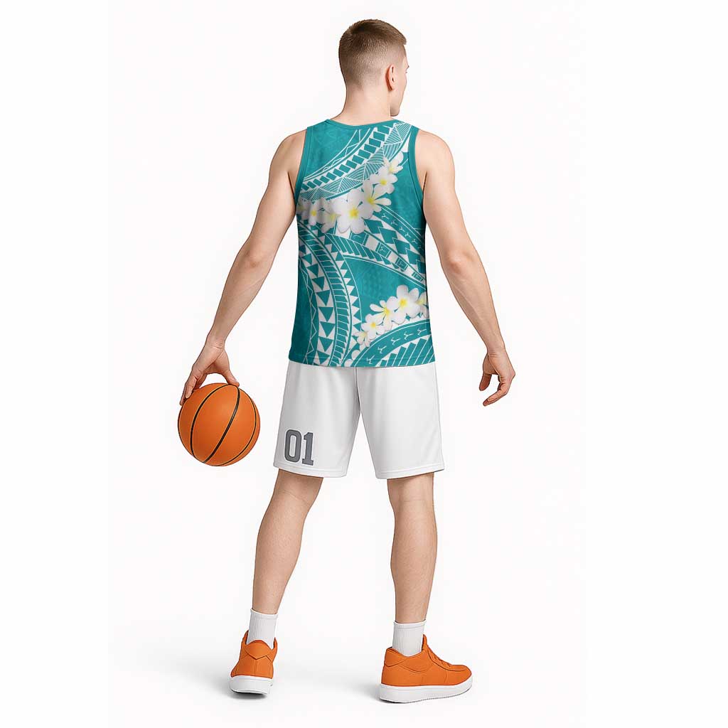 Polynesian Vintage Floral Basketball Jersey Teal Motifs LT7 - Polynesian Pride